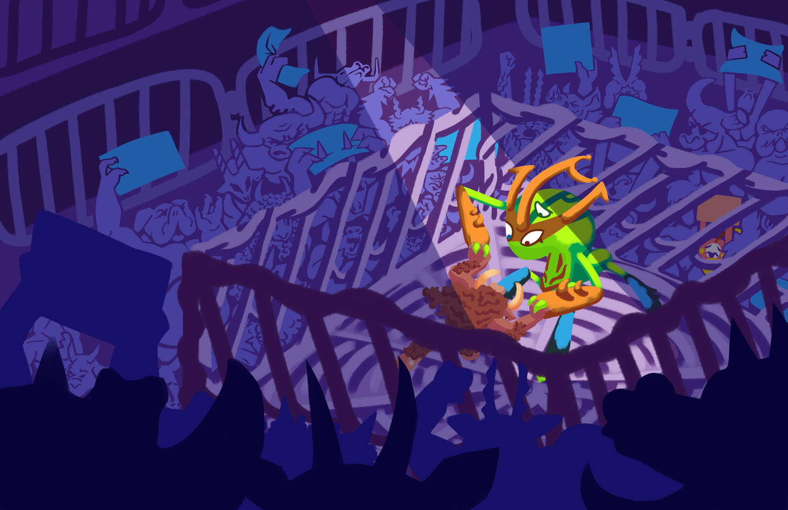 FIGHT! Hay's challenged the Demigod, the most fearsome fighter in town, and the two clash surrounded by a swarm of fans!