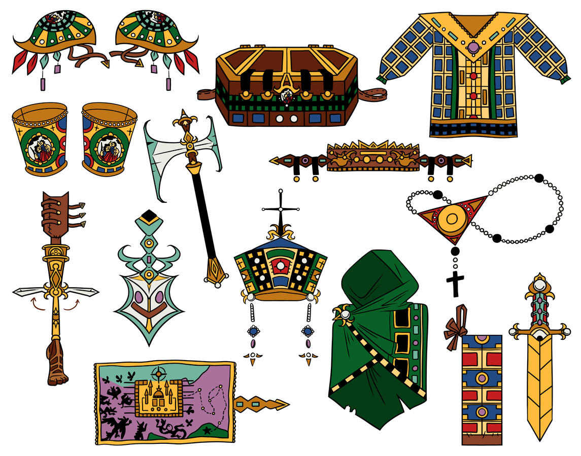 Isolated views of David and Maximus' equipment for their travels.