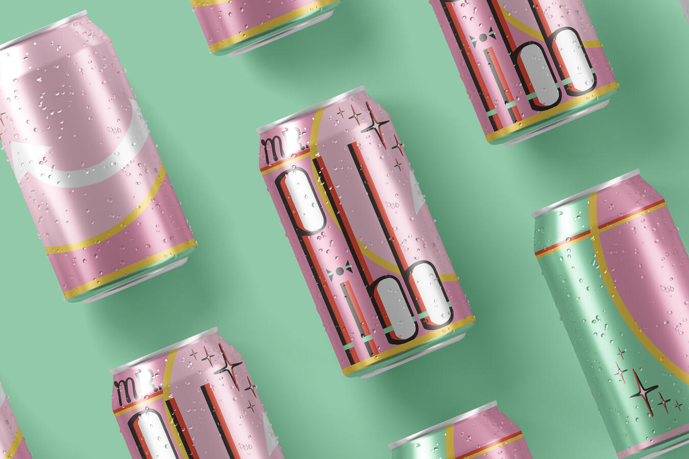 A mock-up of the adjacent Mr. Pibb design on cans.
