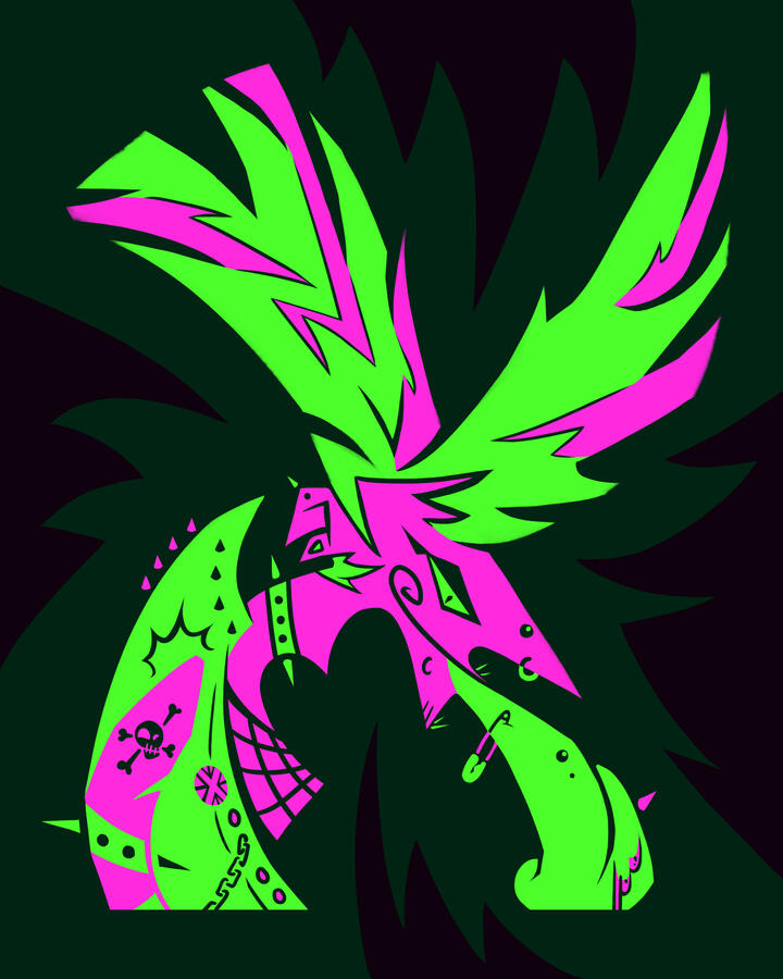 An intricate, hand-lettered "X", formed by a graphic punk character.